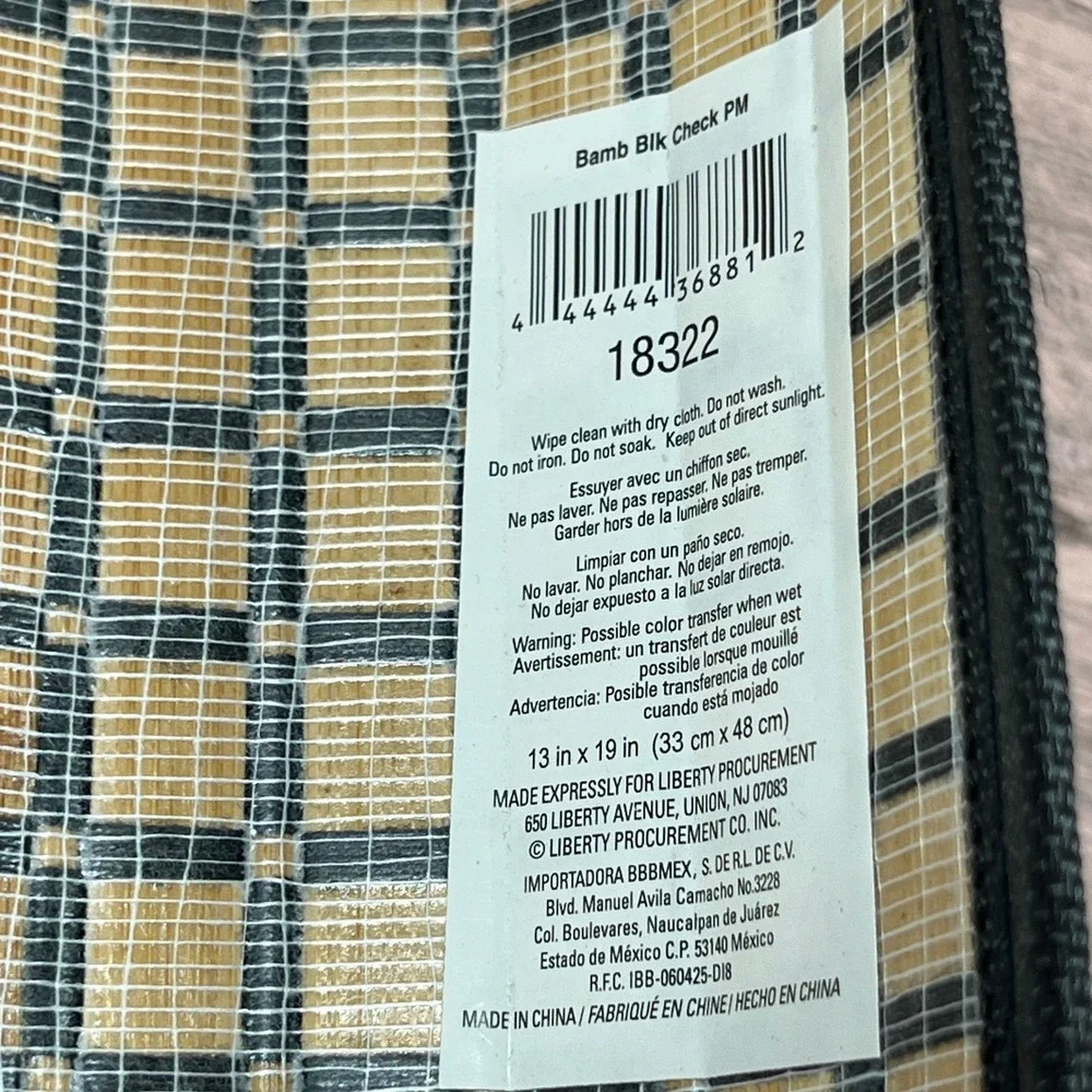 Liberty Procurement Placemats Set of 4 13x19 Black Tan Bamboo Checkered 18322